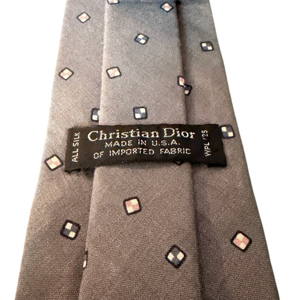 Christian Dior Silk Tie Gray Geometric Pattern Made in USA Classic